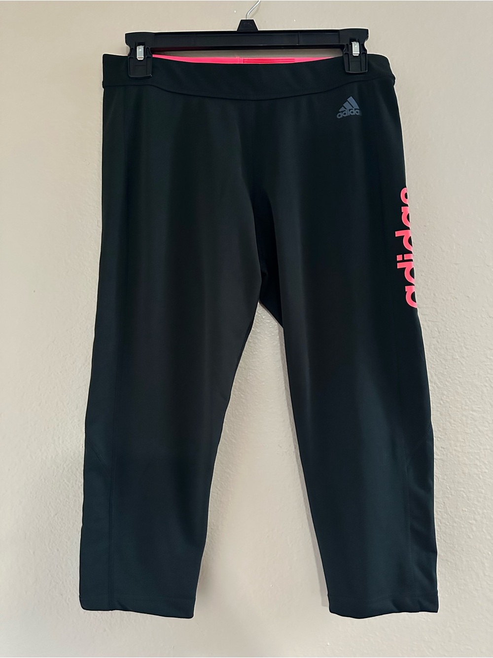 adidas Climalite Performance Capri Tights Black/Pink Coral Logo NWT Medium